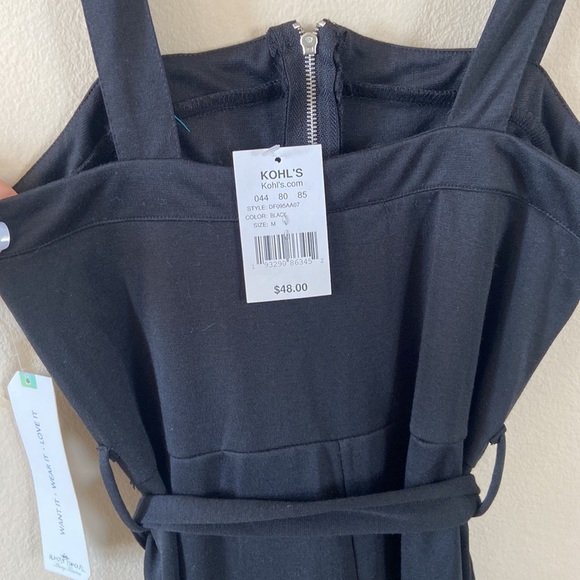 New Black Zip front Jumpsuit Sleeveless Tight Body Con Belted Medium Juniors - Picture 8 of 10